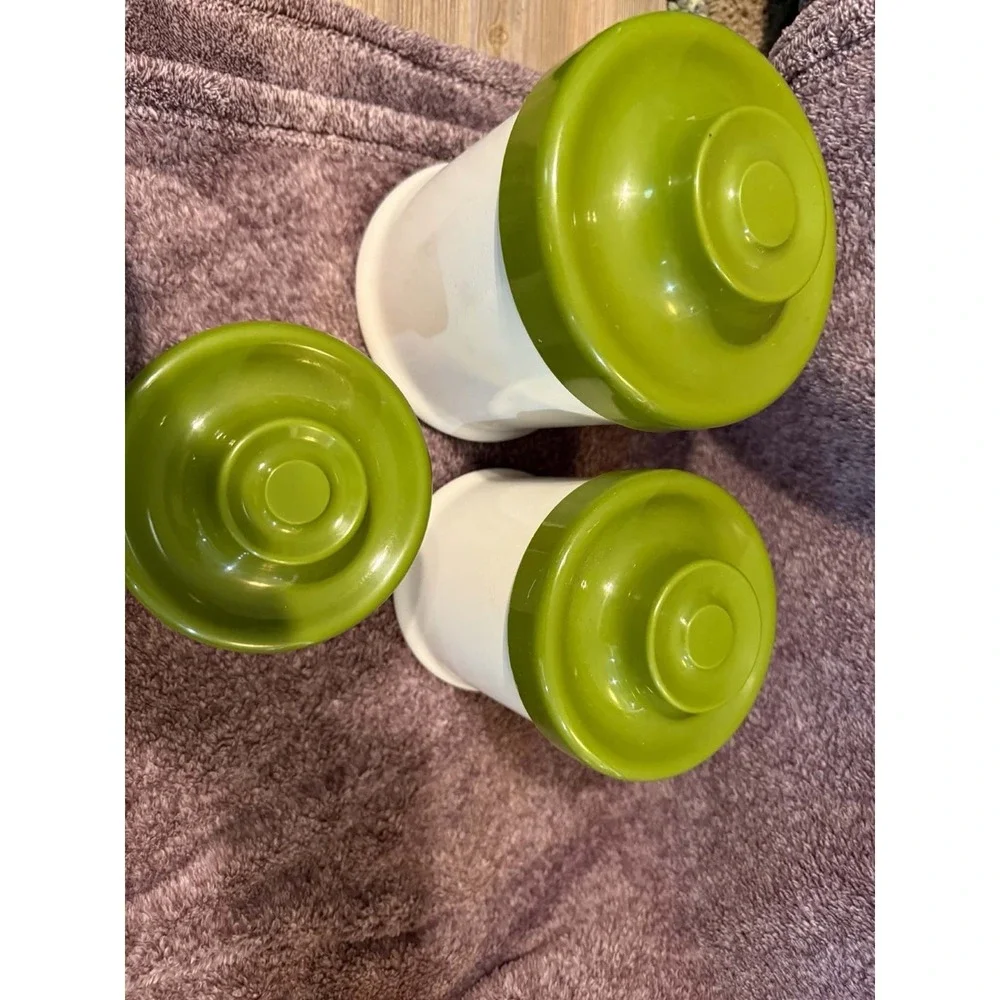 Vintage MCM 70's 3pc Canister Set Fruit Atapco Made In USA Nesting Read Descript